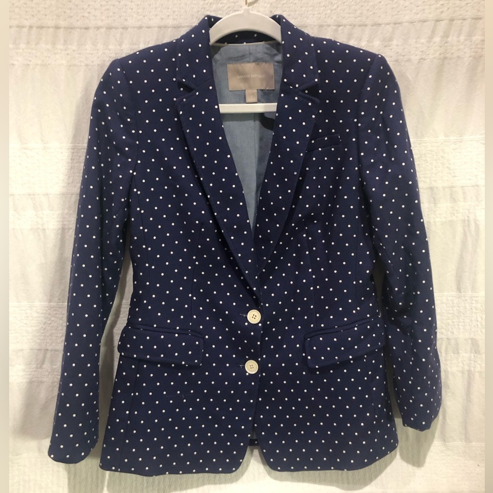 Banana Republic polka dot blazer, blue/white, EUC